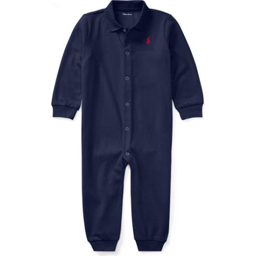 Solid Cotton Interlock Polo Romper, Newborn