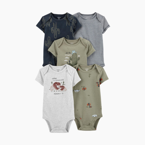 Carter's Short-Sleeve Original Bodysuits (5 Pack) - Green/Navy, 6 M