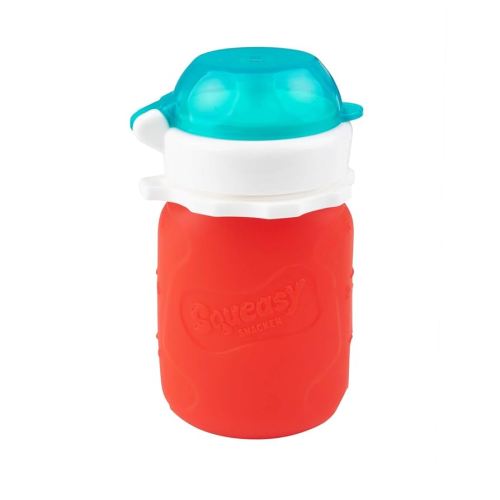 Red 3.5 oz Squeasy Snacker Spill Proof Silicone Reusable Food Pouch - for Both Soft Foods and Liquids - Water, Apple Sauce, Yogurt, Smoothies, Baby Food - Dishwasher Safe