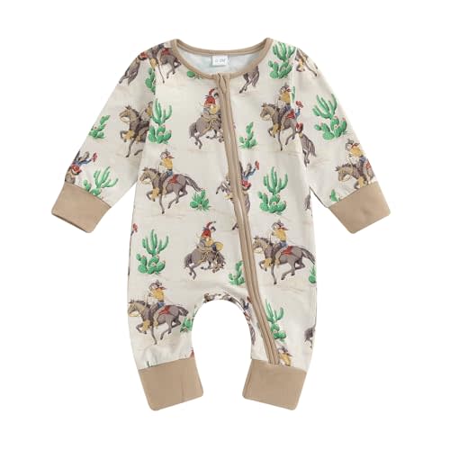 Karwuiio Baby Boy Girl Western Clothes Cow Print Long Sleeve Romper Jumpsuit One Piece Newborn Fall Winter Outfit