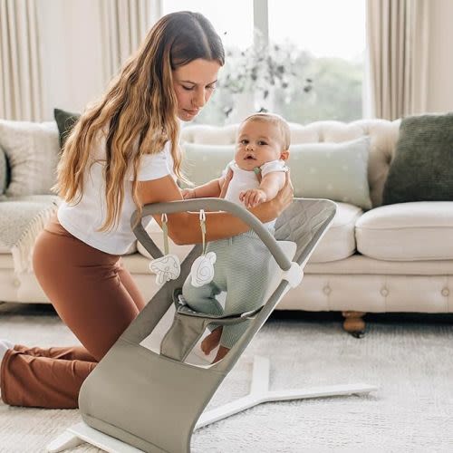 Baby Delight Alpine Deluxe Portable Baby Bouncer | Infant | 0-6 Months | 100% GOTS Certified Organic Cotton Fabric | Organic Sage
