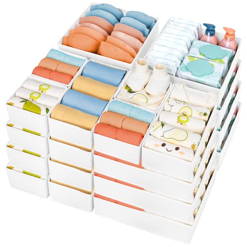 DIMJ Drawer Organizer Clothes, 24 Pack Dresser Organizer, Foldable Closet Organizers and Storage, Fabric Dresser Drawer Organizers, Drawer Dividers for Nursery, Baby Clothes, Underwears, Sock