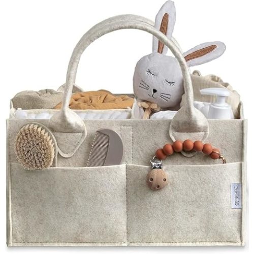 PUTSKA Baby Diaper Caddy Organizer - Nursery Storage Basket for Diaper Station, Baby Basket Shower Gift List and Registry Must-Have, Newborn Essentials, Nursery Decor for Boy or Girl-White,Extra Large