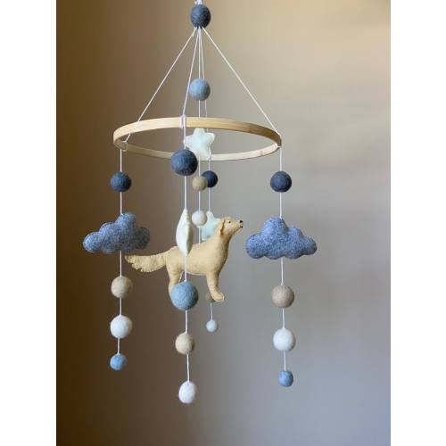 Dog mobile for nursery, golden retriever dog baby mobile, gender neutral mobile, Puppy cat mobile felt, Felt ball mobile crib, boho nursery