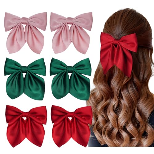 JTYKUYR 6 Pcs Hair Bows for Women,Brown Bow Hair Clips for Girls,Silky Satin Hair Bows Hair Ribbon Cute Hair Accessories Gifts