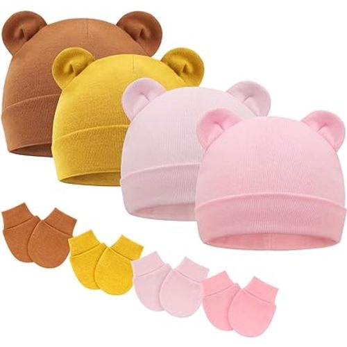 BQUBO Newborn Baby Hats Mittens Set for Boys Girls Hospital Hat Beanie Infant Caps Baby Gloves