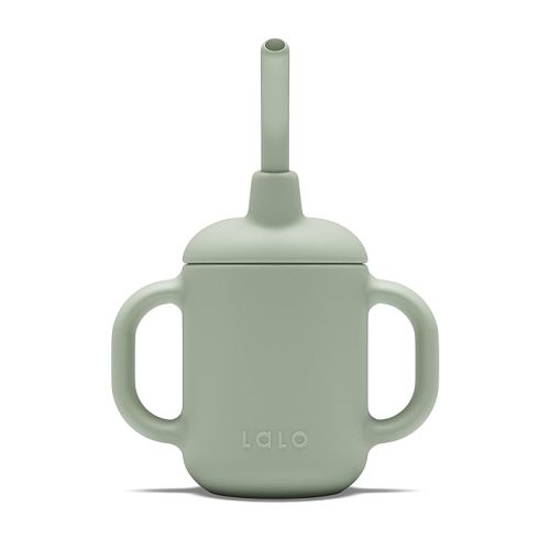 Lalo Little Cup, Non-Toxic Silicone Straw Cup with Handles - Baby and Toddler Sippy Cup - Mini Cup and Straw Training System, 4oz, Sage