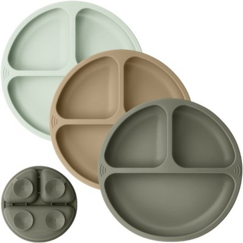 3-Pack Prep Suction Plates for Baby, 100% Silicone Toddler Plates, BPA-Free Divided Baby Plates with Suction, Color: Marsh