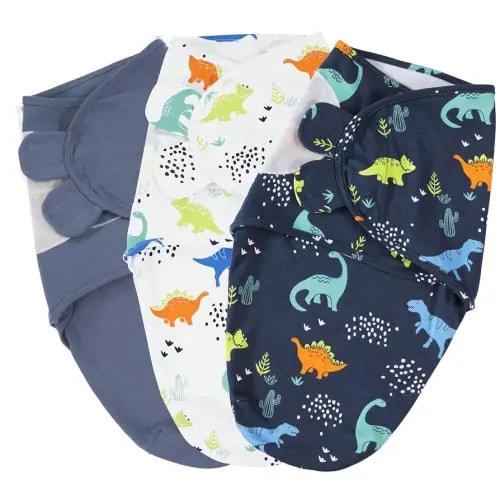 PHF 100% Cotton Baby Swaddle Sleep Sacks for Newborn, 3 Pack Soft Breathable Baby Swaddle Sack 0-3 Months for Boys Girls, Easy Adjustable, Blanket Wrap, Newborn Essentials (Dinosaur)