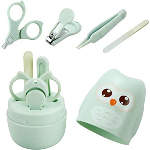 PandaEar Baby Nail Manicure Pedicure Grooming Care Kit (4 Pack)| Clippers Scissors File Tweezers | Newborn Infant Toddler Kids|1 Months Plus (Green)