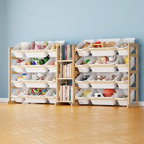 SpaceAid Large Toy Storage Organizer with 24 Bins and 3 Shelves, Toy Organizers Storage Bookshelf, Kids Bin Shelf Box Bookcase for Bedroom Playroom Organization Room Decor, White