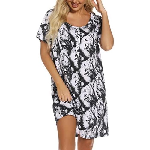 ENJOYNIGHT Womens Nightgown Short Sleeve Tie Dye Loungewear Nursing Nightshirt Breastfeeding Sleep Shirt