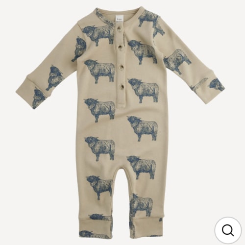 long sleeve sport union suit | highland cow | organic cotton interlock