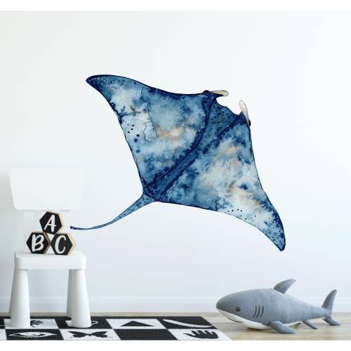 Manta Ray Wall Decal Ocean Wall Sticker, Removable Peel and Stick Fabric, Sealife Under The Sea Underwater Kids Marine Nursery Decor