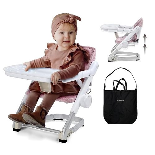 Unilove Feed Me 3-in-1 Travel High Chair Booster Seat for Infants and Toddlers - Transitional, Compact & Fits Any Chair, Swivel Tray, Plum Pink