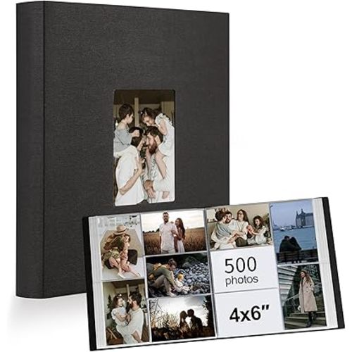 Photo Album 4x6 500 Pockets 1pc, Large Capacity Photo Book Album with Front Window, Picture Album for Family Wedding Anniversary Baby Travel, Black