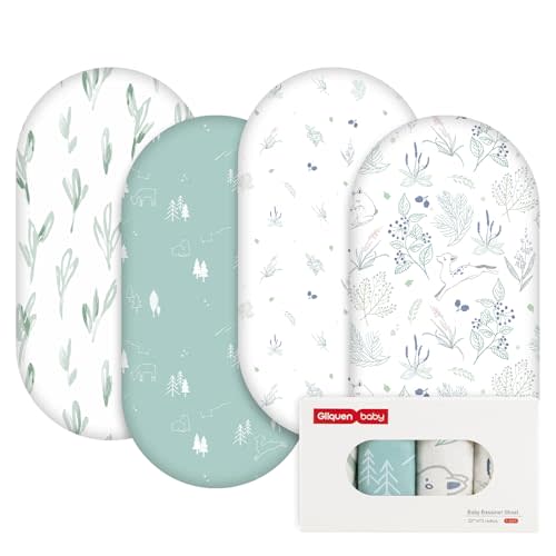 Gllquen Baby Bassinet Sheets 4 Pack, Breathable Cozy Fitted Mattress Sheet, Elastic Travel Crib Fashionable Pattern, Standard Cradle Safe Sheets for Baby Boys Girls 32"x16"(Forest Deer)