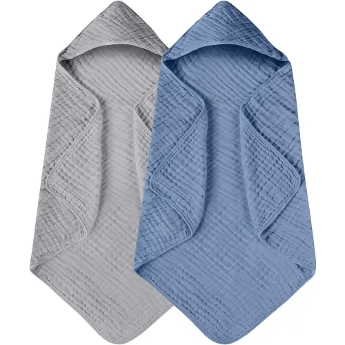 Yoofoss Hooded Baby Towels for Newborn 2 Pack 100% Muslin Cotton Baby Bath Towel with Hood for Babies, Infant, Toddler and Kids, Large 32x32Inch, Soft and Absorbent Newborn Essential