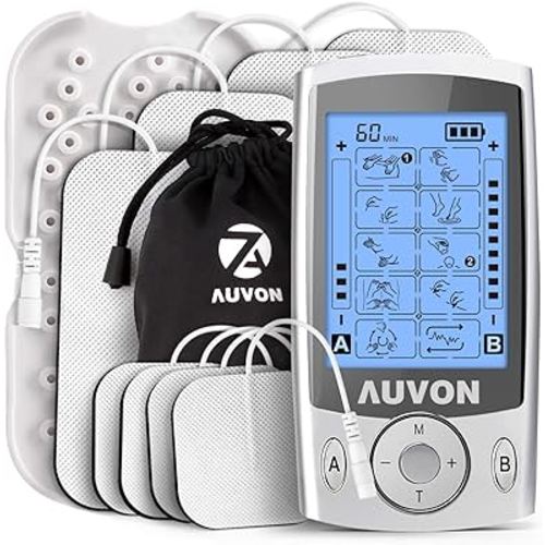 AUVON Dual Channel TENS Unit Muscle Stimulator Machine with 20 Modes, 2" and 2"x4" TENS Unit Electrode Pads