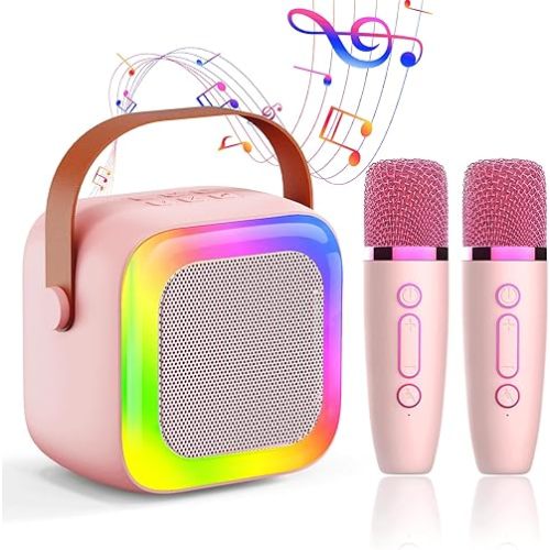 Mini Karaoke Machine for Kids Teen Adults, Kids Karaoke Machine with 2 Wireless Microphones and LED Lights Toys for Christmas Birthday Party, Home, Gifts for 4 5 6 7 8 9 10 11 12+ Years Girls Boys