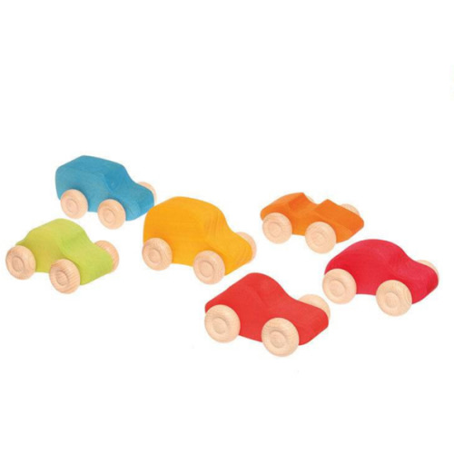 Wooden Toy Cars | Grimm's Spiel & Holz | Set of Six Colorful Cars