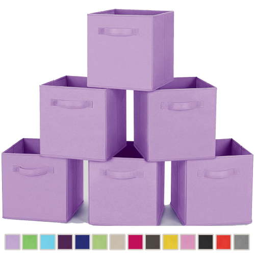 PinkSheep Collapsible Fabric Cube Storage Bins, Storage Cubes Basket Organizer Bins for Closet (10.5" x 10.5"), Light Purple, 6 Pack