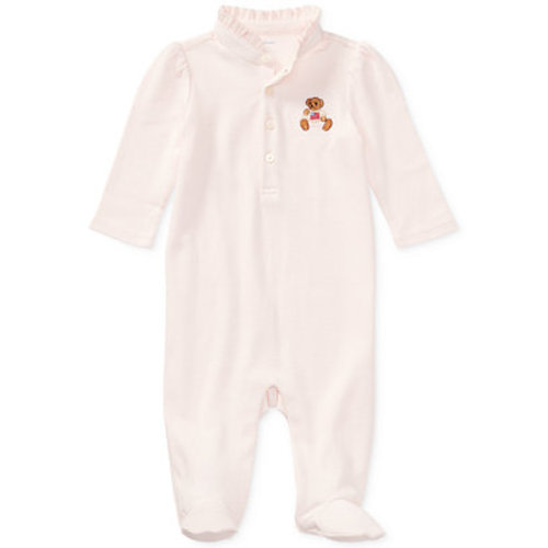 Ralph Lauren Baby Girls Embroidered Bear Cotton Coverall