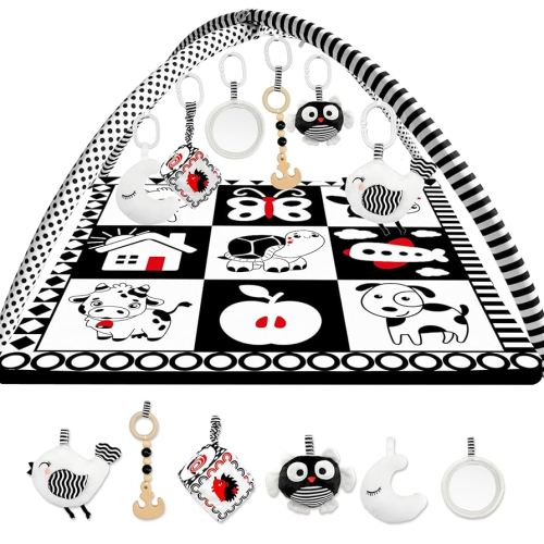 Amazon.com: QUOKKA Padded Baby Mat for Floor Tummy Time - Super Soft Black&White Play Mat for Kids Toddlers & Infants - 6 Toys | Thick Pad | Machine Washable | Black White Colors for Vision Development : Baby