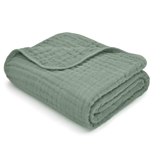 Comfy Cubs Muslin Baby Blanket - Soft, Lightweight, 6-Layer Cotton Swaddle Blankets for Newborns, Infants & Toddlers - 40" x 40" Large, Breathable & Versatile for Sleeping & Tummy Time - Fern