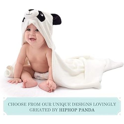 HIPHOP PANDA Hooded Towel - Rayon Made from Bamboo, Bath Towel with Bear Ears for Newborn, Babie, Toddler, Infant - Absorbent Large Baby Towel - Panda, 30 x 30 Inch