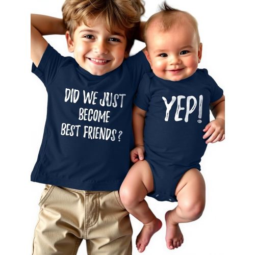 Tstars Did We Just Become Bestfriends? Big Brother Sister Little Bro Sis Matching Sibling Kids Shirt & Baby Bodysuit Set