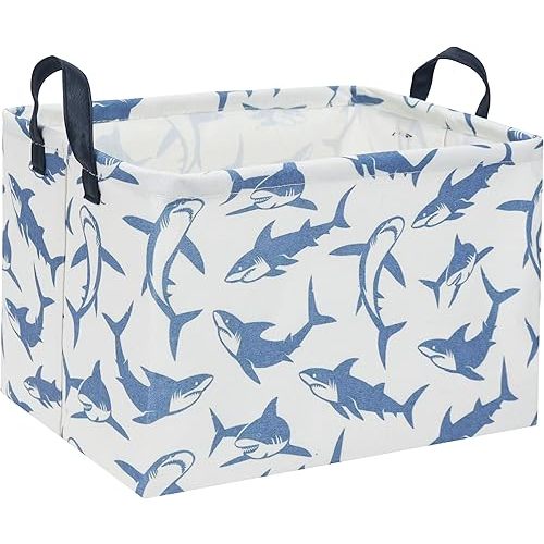 Rectangular Shark Basket Kids Baby Storage Basket Cute Kids Toy Storage Bin Organizer Shelf Book Shark Room Decor(Blue Shark)