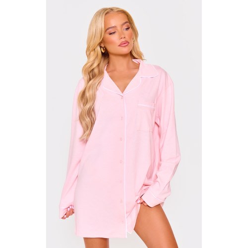Baby Pink Jersey Piping Detail Long Sleeve Nightdress