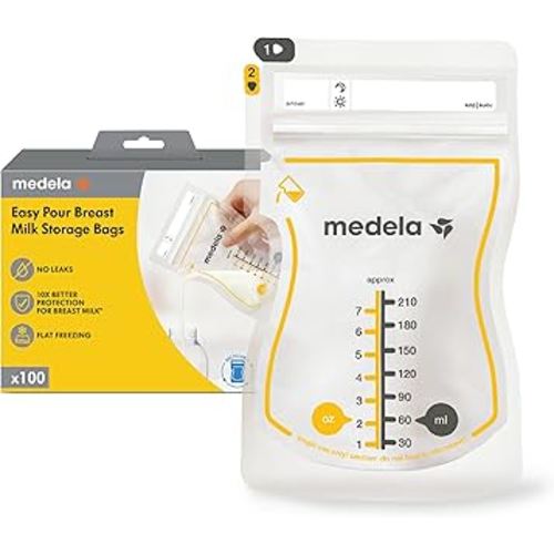 Medela Easy Pour Breastmilk Storage Bags | 100 Count 210ml | Disposable Leakproof Breast Milk Bags with Milk Protection | Recyclable & BPA Free
