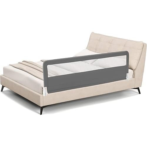 BABY JOY Bed Rails for Toddlers, 71'' Extra Long, Swing Down Bed Guard w/Safety Strap, Folding Baby Bedrail for Kids Twin, Double, Full Size Queen & King Mattress (71-Inch, Gray)