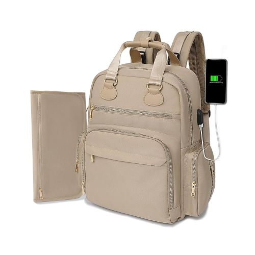 Diaper Bag Backpack, Baby Diaper Bag with 17 Pockets, Travel Baby Bag Backpack for Girl Boy, Large Diaper Bag with Changing Pad,USB Charging Port,Wet Dry Bag, Khaki
