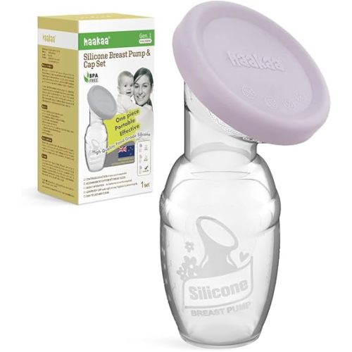 haakaa Manual Breast Pump & Silicone Cap Combo for Nursing Mom (Lavender, 4oz. Without Base)