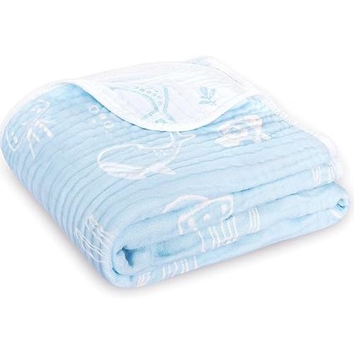 BOPRIO Muslin Baby Blanket Ultra Soft and Lightweight Versatile Swaddle and Bed Blanket for Baby Toddler Essentials Infant Shower Items, 43 x 43 Inch (Blue Ocean)