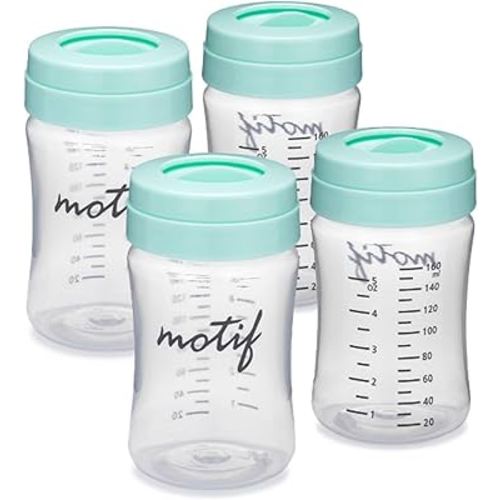 Motif Medical Breast Milk Storage Bottles for The Luna Breast Pump - Four 160mL Bottles for Breast Pump, with Sealing Discs - Milk Collection Containers