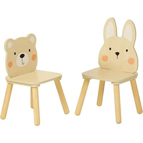 Kids Wooden Animal Chairs, Including Rabbit and Bear Chair, Kids Playroom Furniture for Eating, Reading, Playing