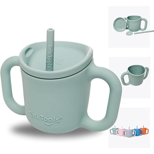 TalkTools ITSY Silicone Training Cup – Mini Straw Cup for Baby - Anti Leak, Spill Proof and BPA Free Cup with Straw Insertion for Kids (Sage)