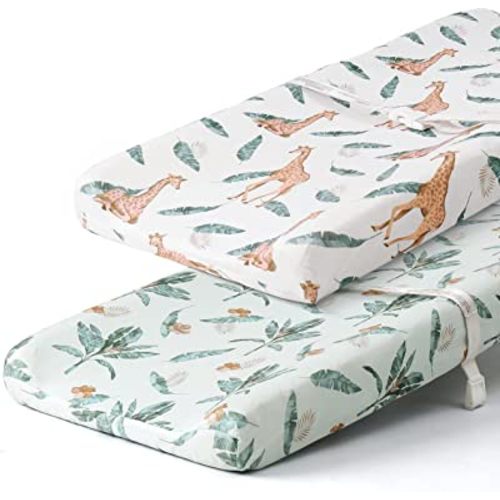 Stretchy Changing Pad Covers BROLEX Carddle Sheet Set for Baby Boys Girls,2 Pack Jersey Knit,Giraffe Leaf