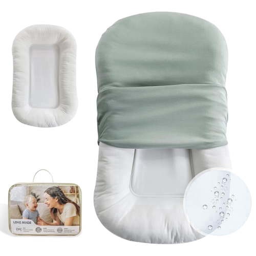 LOVE MAGE Baby Lounger Pillow for Newborn 0-12 Months, Portable Infant Nest with Removable Cover, Soft & Breathable Lounger for Baby Boys and Girls