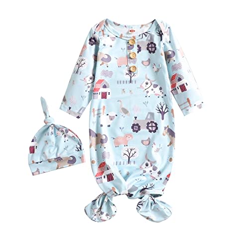 Fvzbovte Newborn Knotted Gown Soft Cotton Baby Set Floral Onesie Girls and Boys Sleeper Nightgown