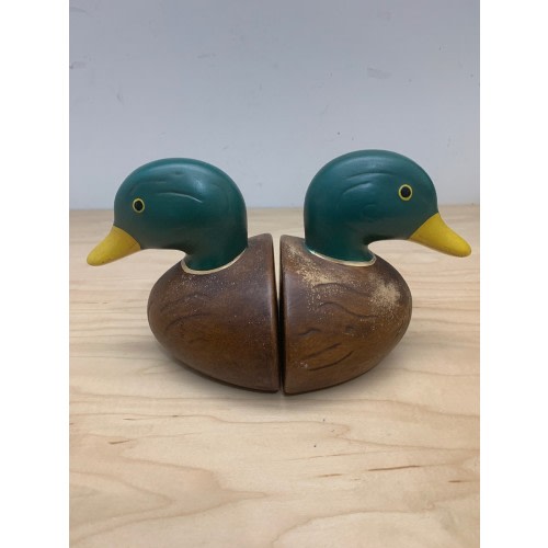 Vintage Set Of Two Heavy Weighed Mallard Duck Decoy Book Ends