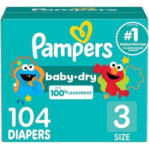Pampers Diapers - Baby Dry - Size 3, 104 Count, Absorbent Disposable Infant Diaper (Packaging May Vary)