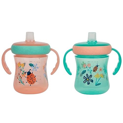 The First Years - Soft Spout Sippy Cup - Toddler Trainer Cup for 6+ Months -with Handles and Leak Proof Lid - 7 Oz - Floral Ladybug Print - 2 Count