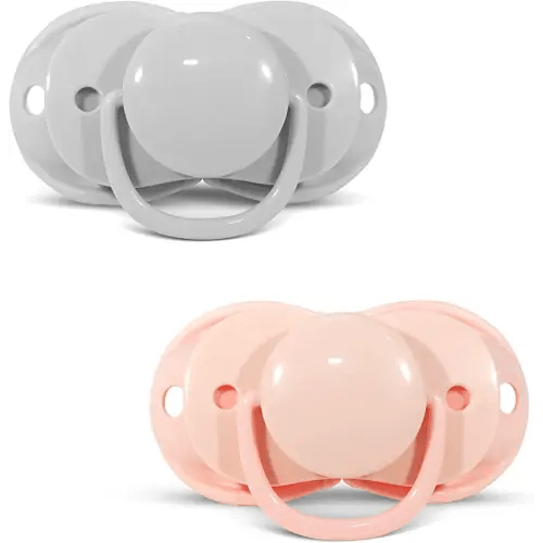 RaZbaby Keep-it-kleen Baby Pacifier (2PK) | 0-36m | Closes When Dropped, Nipple Stays Clean | Silicone Orthodontic Nipple (Grey/Pink)