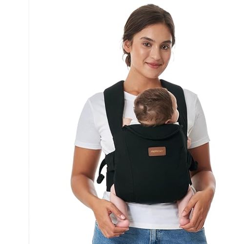 Momcozy WeeSnug Baby Carrier - Cozy Comfort for Newborns 7-25 lbs, Ergonomic Cross-Back Support, Effortless to Put On, Hands-Free Infant Carrier with Lumbar Support, Black