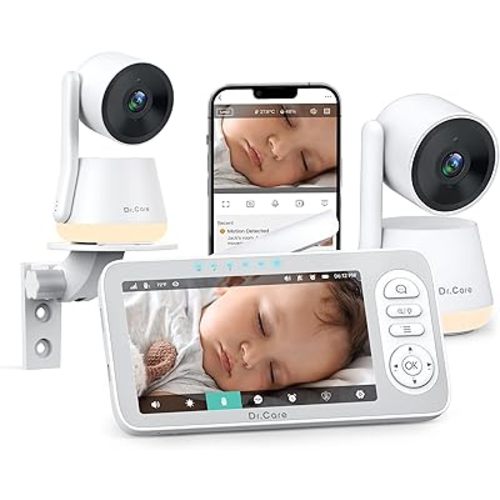 Dr.Care LumiView Plus Smart WiFi Baby Monitor with 2 Cameras - 5.5" 1080P Split Screen & 2K Camera, Privacy Mode, Cry & Motion Alerts, 5000mAh Removable Battery, RGB Night Light, HD Night Vision